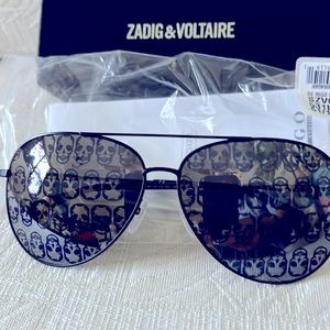 Zadig & Voltaire Black Matte/ Purple Mirrored Skull Sunglasses